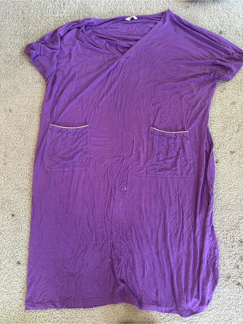 Purple V-Neck Pocket Oversized Nightgown